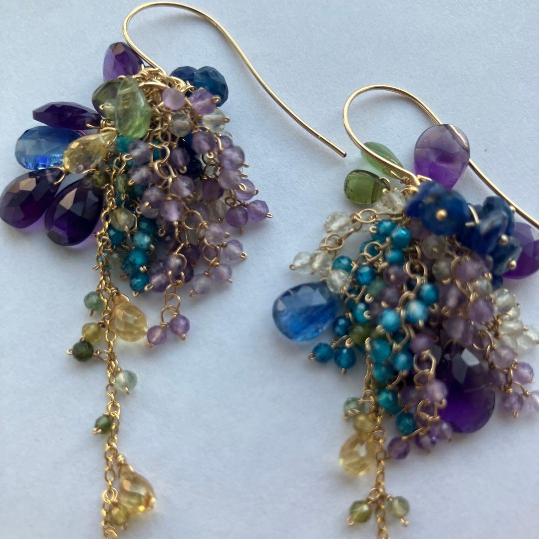 ハンドメイド 天然石 ロングドロップピアス