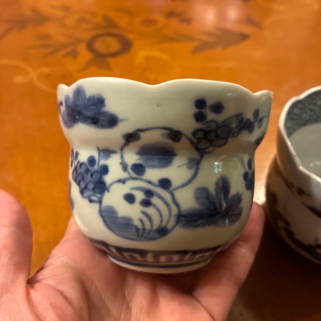 古伊万里　向付　染付　花型　2客