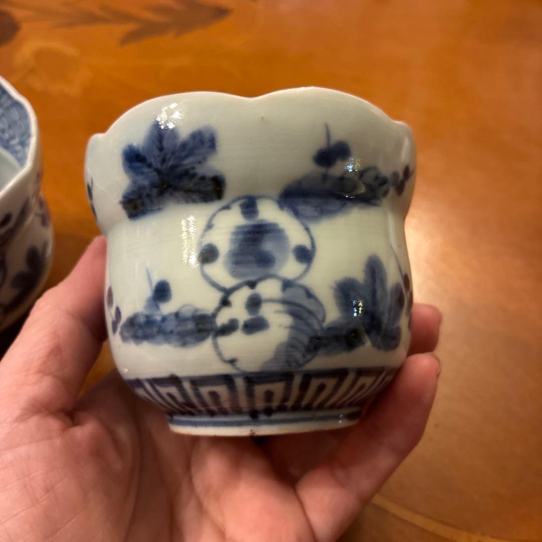 古伊万里　向付　染付　花型　2客