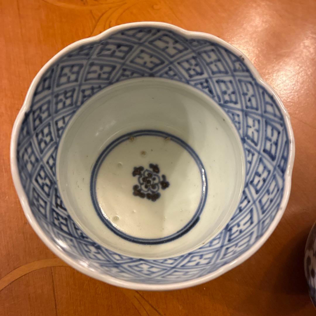 古伊万里　向付　染付　花型　2客
