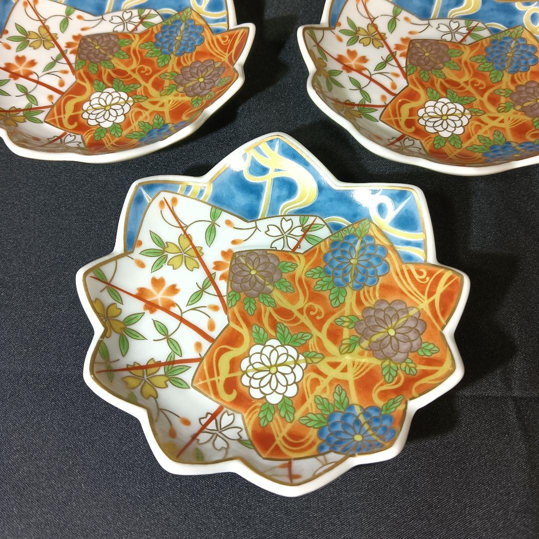美濃焼　龍峰　金彩　色絵　楓型　小皿　10客　花文