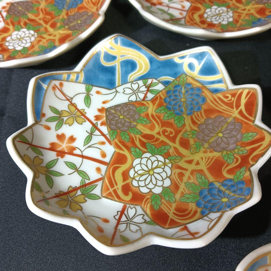 美濃焼　龍峰　金彩　色絵　楓型　小皿　10客　花文