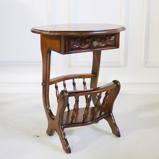 世界最高峰木材　マホガニー仕様　『サイドテーブル&マガジンラック』　手彫り彫刻