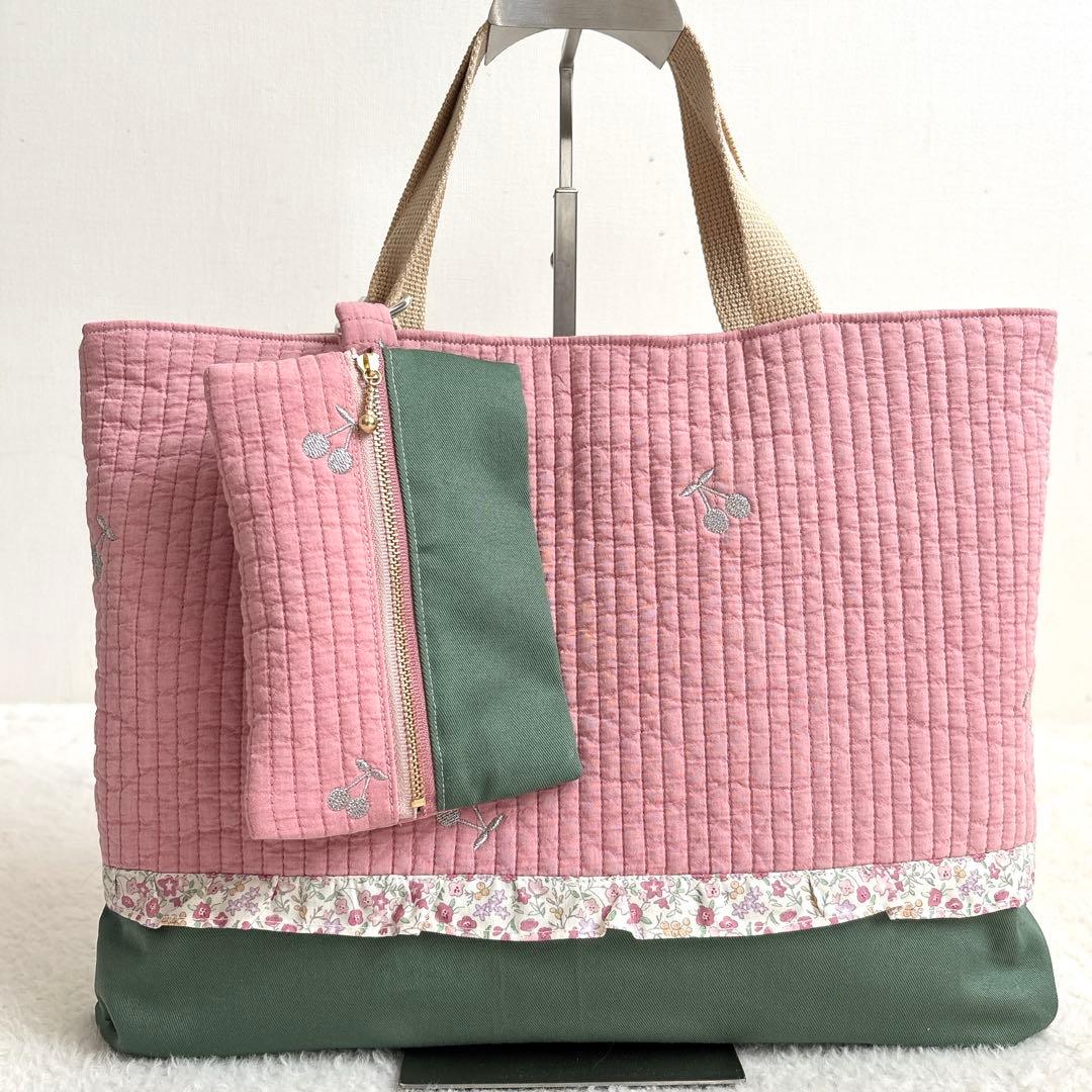 ハンドメイド さくらんぼ刺繍 ヌビ入園入学4点セット 裏地付き イブル