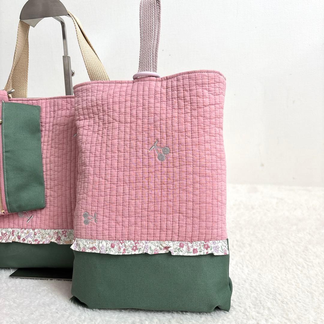 ハンドメイド さくらんぼ刺繍 ヌビ入園入学4点セット 裏地付き イブル