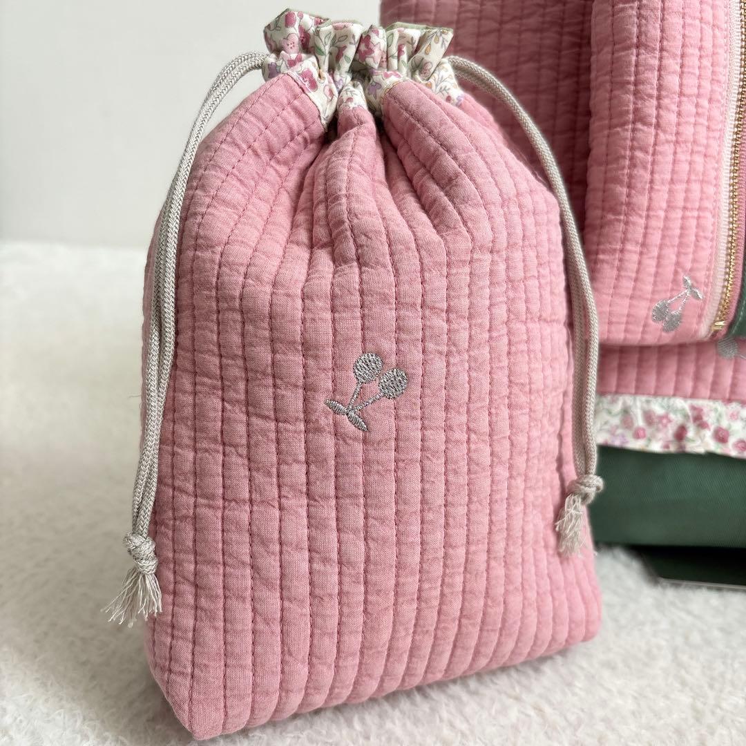 ハンドメイド さくらんぼ刺繍 ヌビ入園入学4点セット 裏地付き イブル