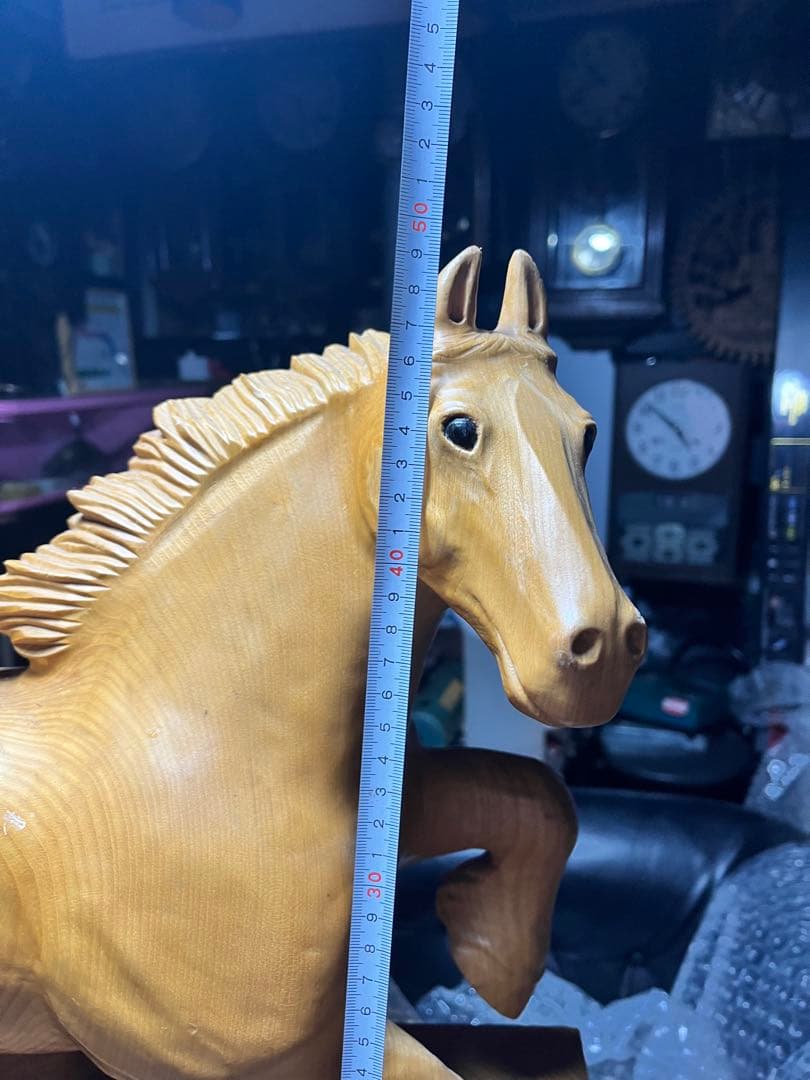大きな木彫り馬、木彫り馬、一刀彫り馬、道産子馬木彫り、道産子馬彫刻、 53センチ