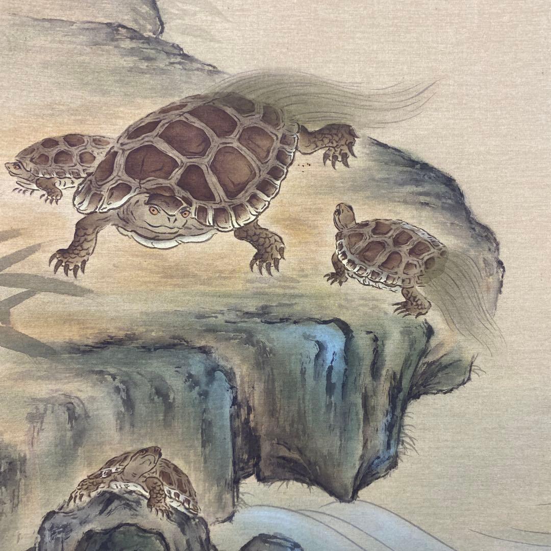 美品 掛け軸 北遥作 寿老人鶴亀図 三幅対 共箱 縁起物 年中掛け 厄除け