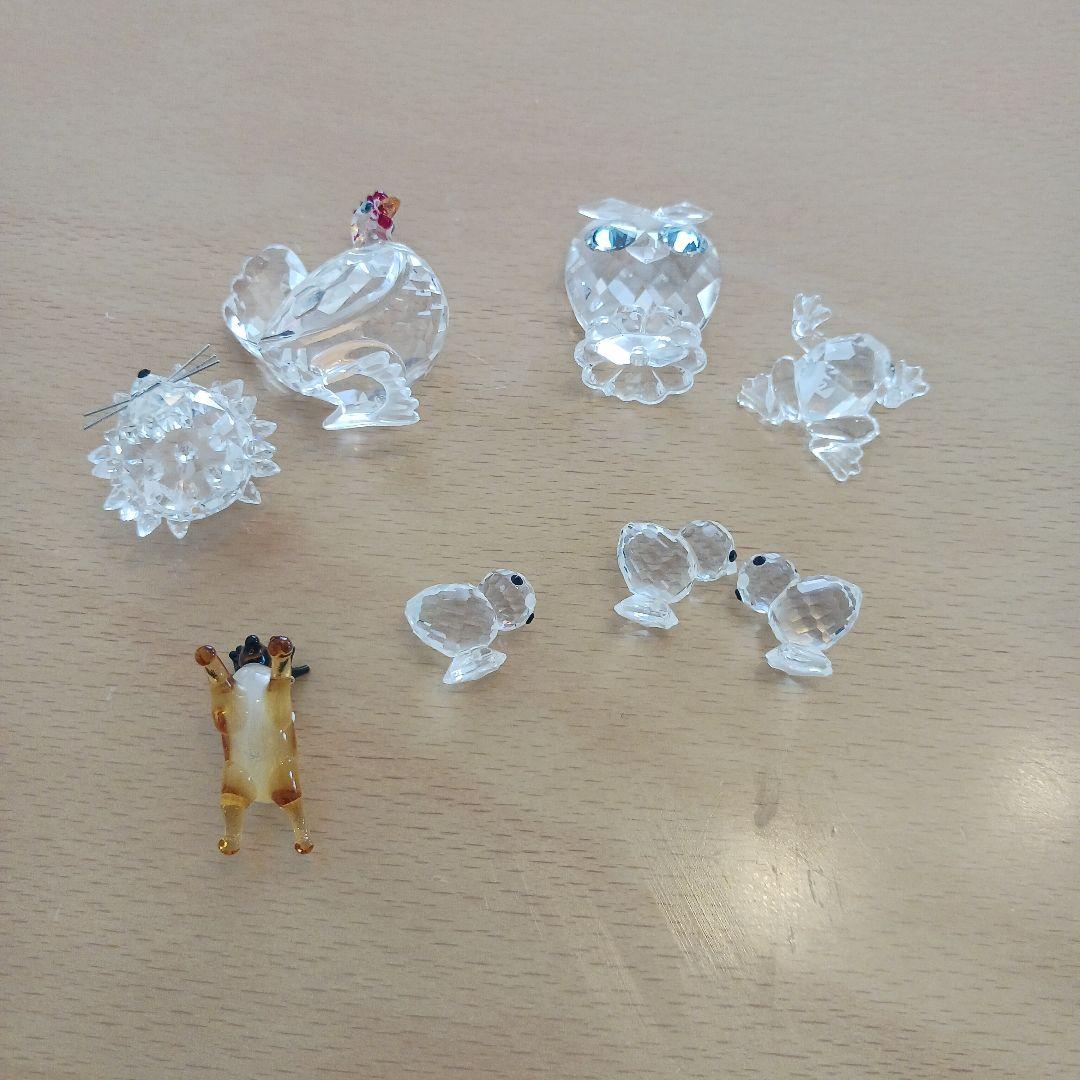 ガラス　動物　スワロフスキー　８点セット　鶏　ひよこ　ハリネズミ　カエル