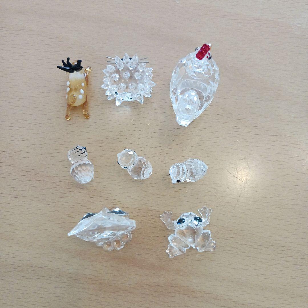 ガラス　動物　スワロフスキー　８点セット　鶏　ひよこ　ハリネズミ　カエル