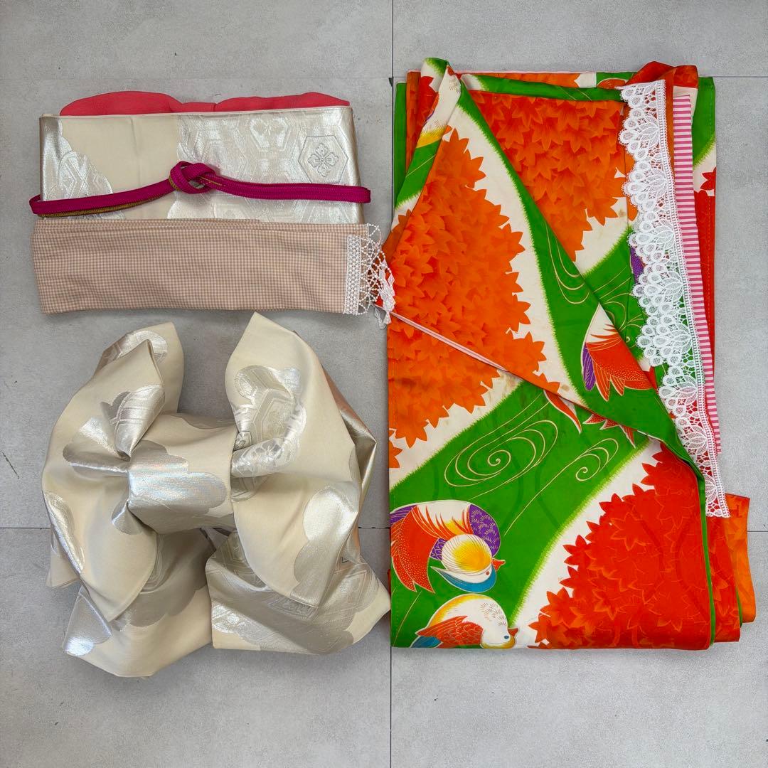 No.k008七五三 7歳 着物 フルセット レトロ柄 ※シミあり