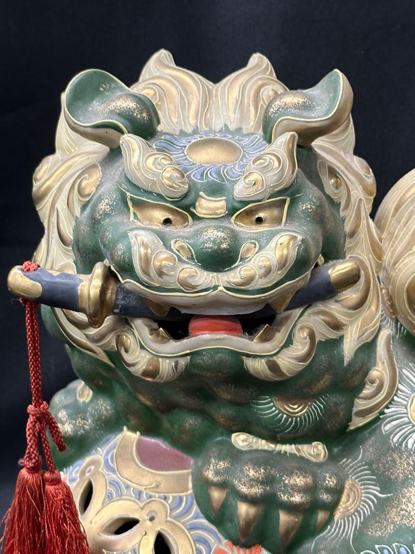 【保管品】九谷焼　九谷　須栄義　獅子　玉乗り獅子　縁起物　置物　飾り物