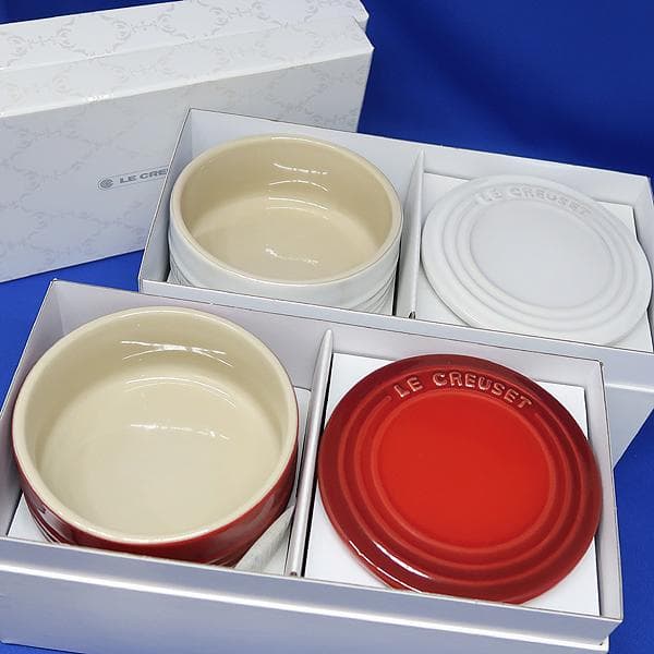 未使用 ルクルーゼ スタッキング ラムカン セット 白 赤　2セット