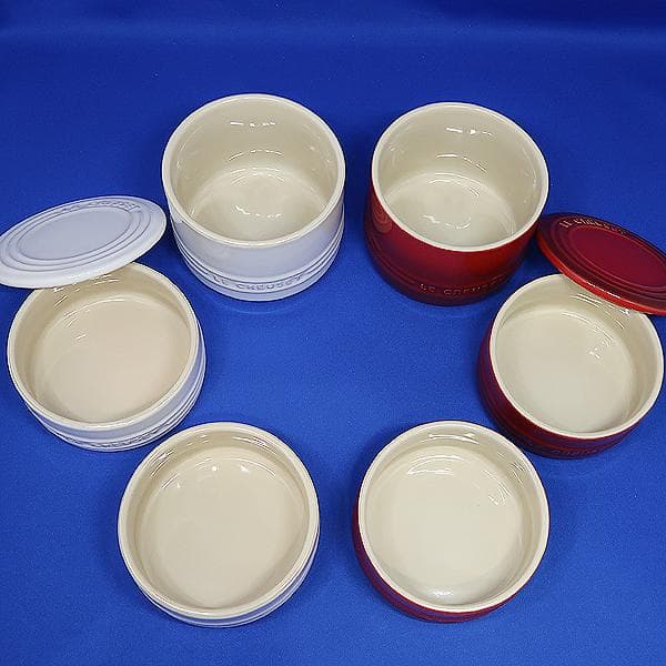 未使用 ルクルーゼ スタッキング ラムカン セット 白 赤　2セット