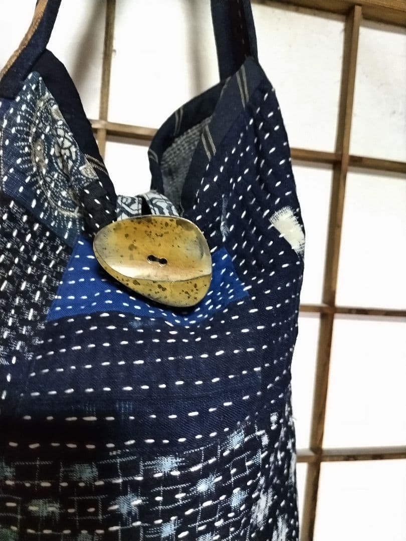 藍染古布絣刺し子ワンハンドルバッグ