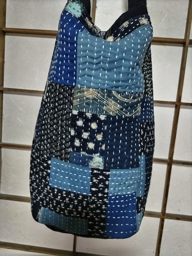 藍染古布絣刺し子ワンハンドルバッグ