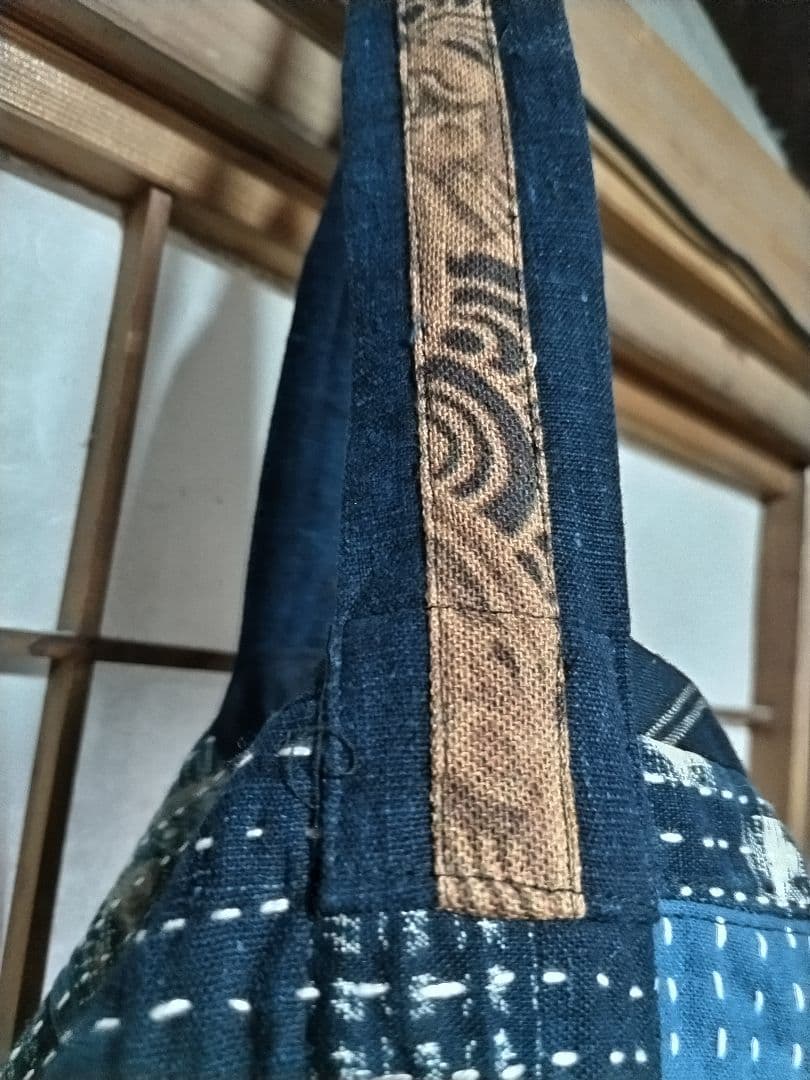 藍染古布絣刺し子ワンハンドルバッグ