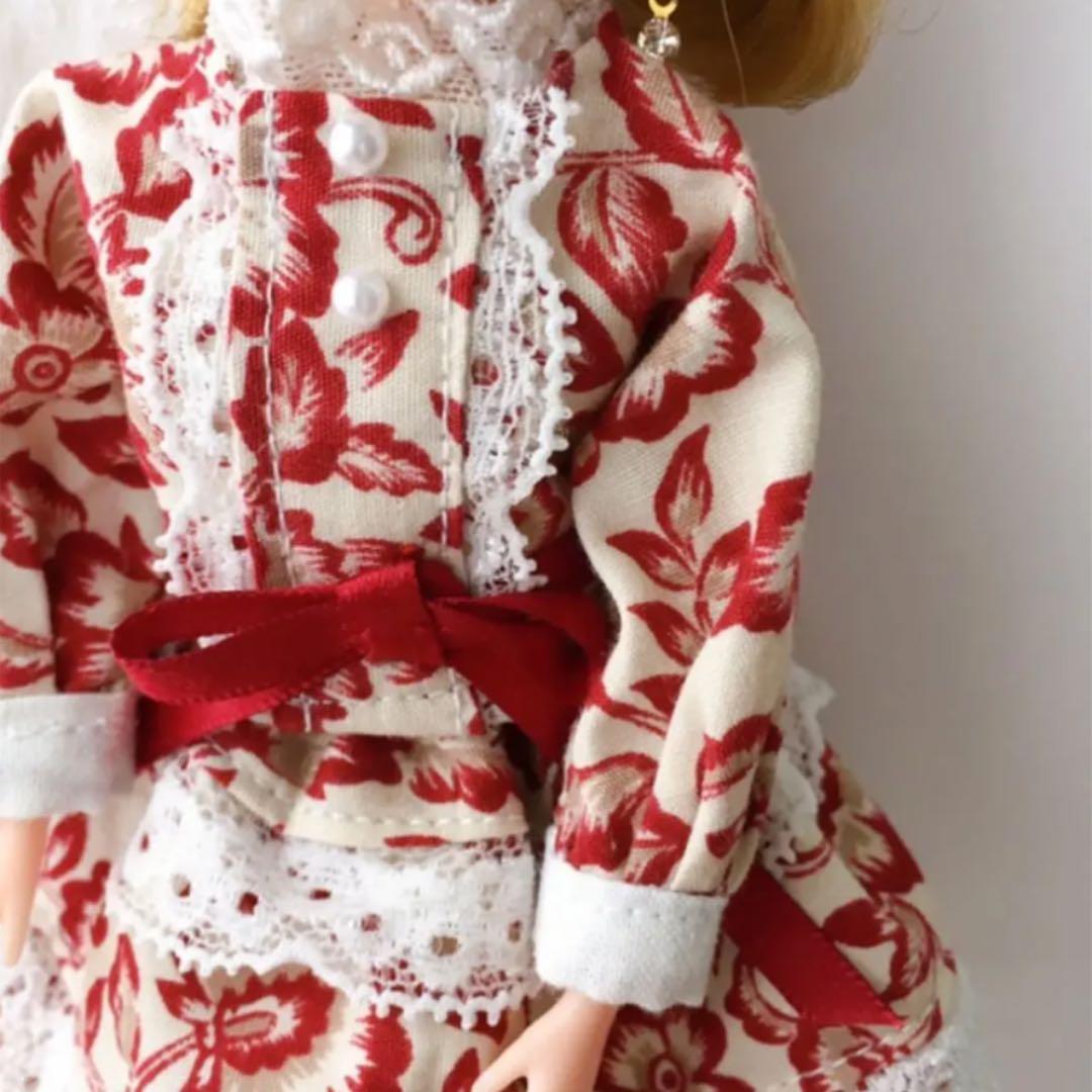リカちゃんハンドメイド服★ボタニカルレッド