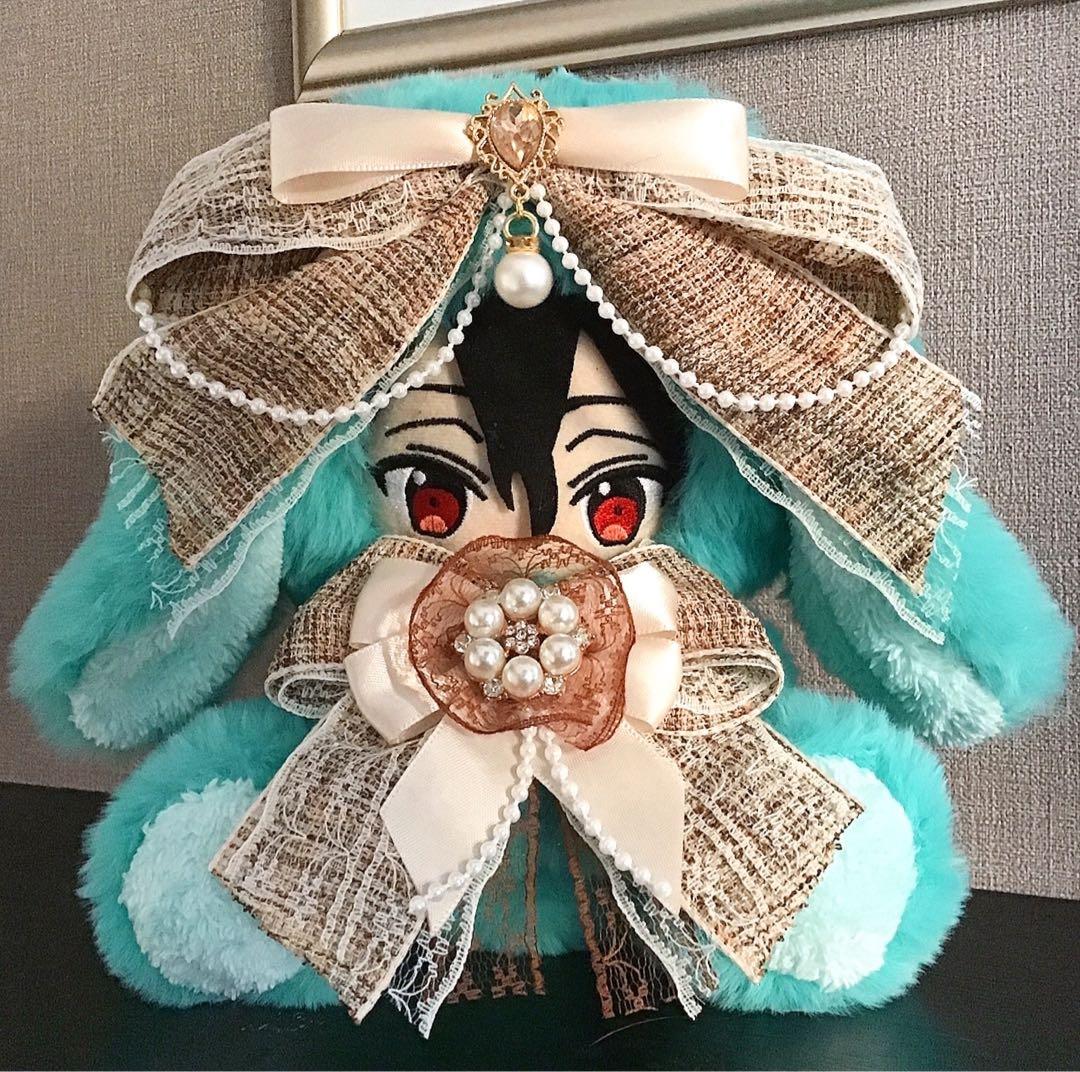 【129】垂れ耳　うさぎ　ティファニーブルー　おすわり　ぬい服　16cm