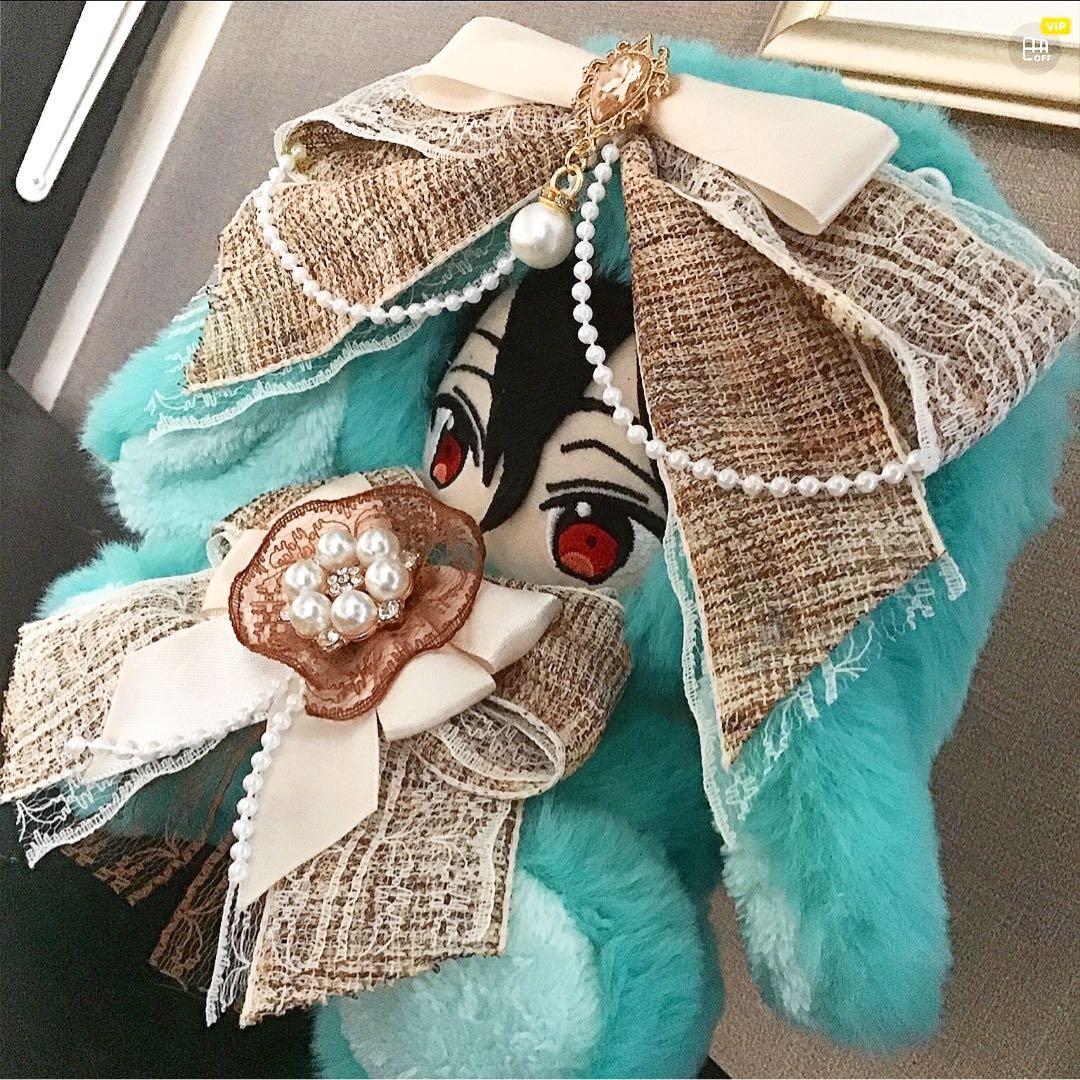 【129】垂れ耳　うさぎ　ティファニーブルー　おすわり　ぬい服　16cm