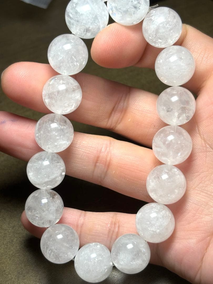 天然石　ホワイトガーデンクォーツブレス13.6〜14.7㎜（新品未使用）虹