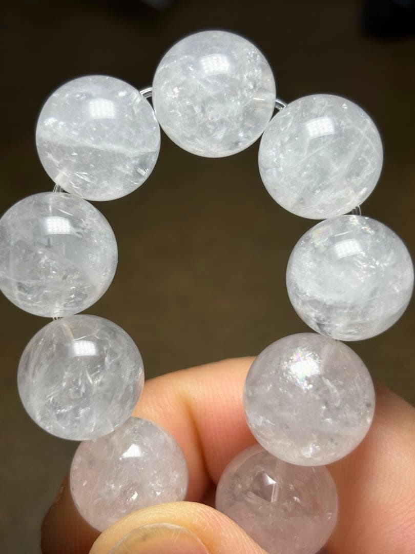 天然石　ホワイトガーデンクォーツブレス13.6〜14.7㎜（新品未使用）虹