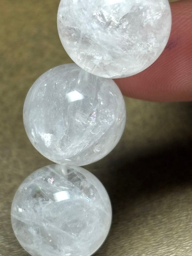 天然石　ホワイトガーデンクォーツブレス13.6〜14.7㎜（新品未使用）虹