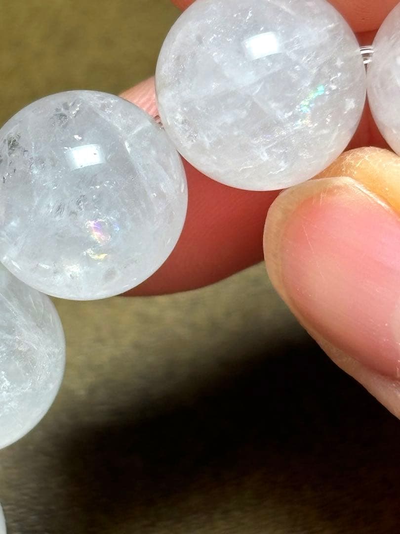 天然石　ホワイトガーデンクォーツブレス13.6〜14.7㎜（新品未使用）虹