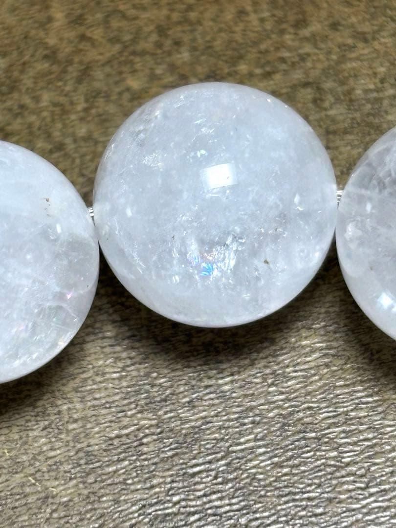 天然石　ホワイトガーデンクォーツブレス13.6〜14.7㎜（新品未使用）虹