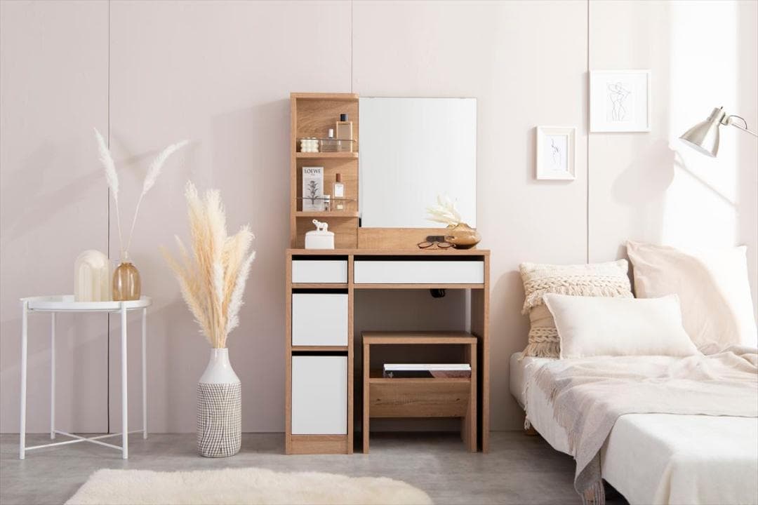 ドレッサーセット ホワイトｘナチュラルのバイカラーが素敵