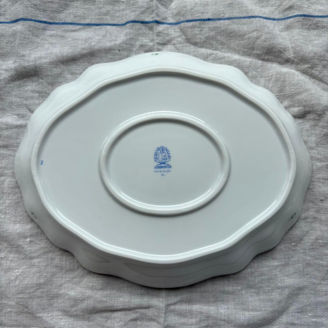 《新品未使用》HERENDヘレンド　アポニーグリーンオーバルディッシュ　26cm