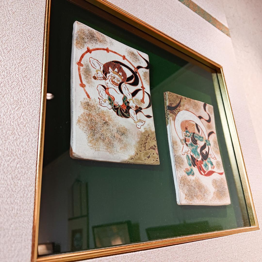 値下げ【新品・未使用】陶板掛軸　風神雷神　インテリア　貴重品　清水焼