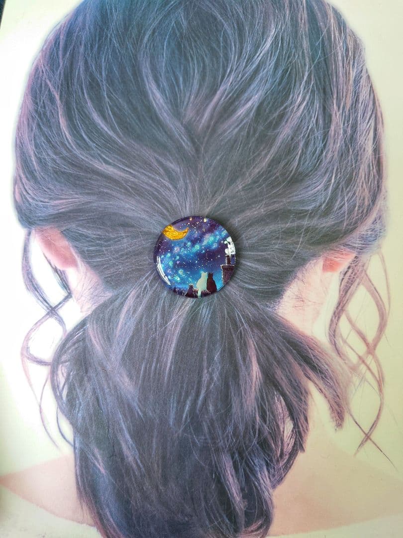レジン　猫　ヘアゴム　ブローチ　ポニーフック　No.590