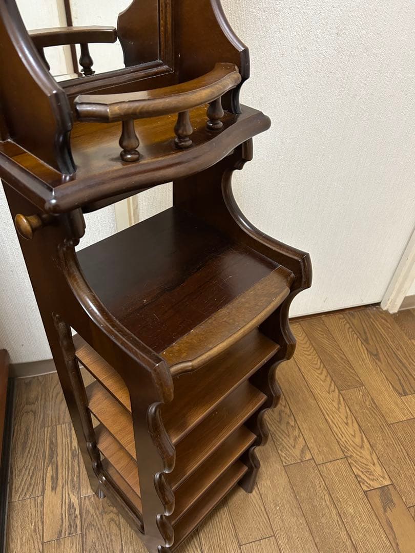 カリモク✨廃版品✨木製シェルフラック 5段✨鏡付き✨４フック付✨