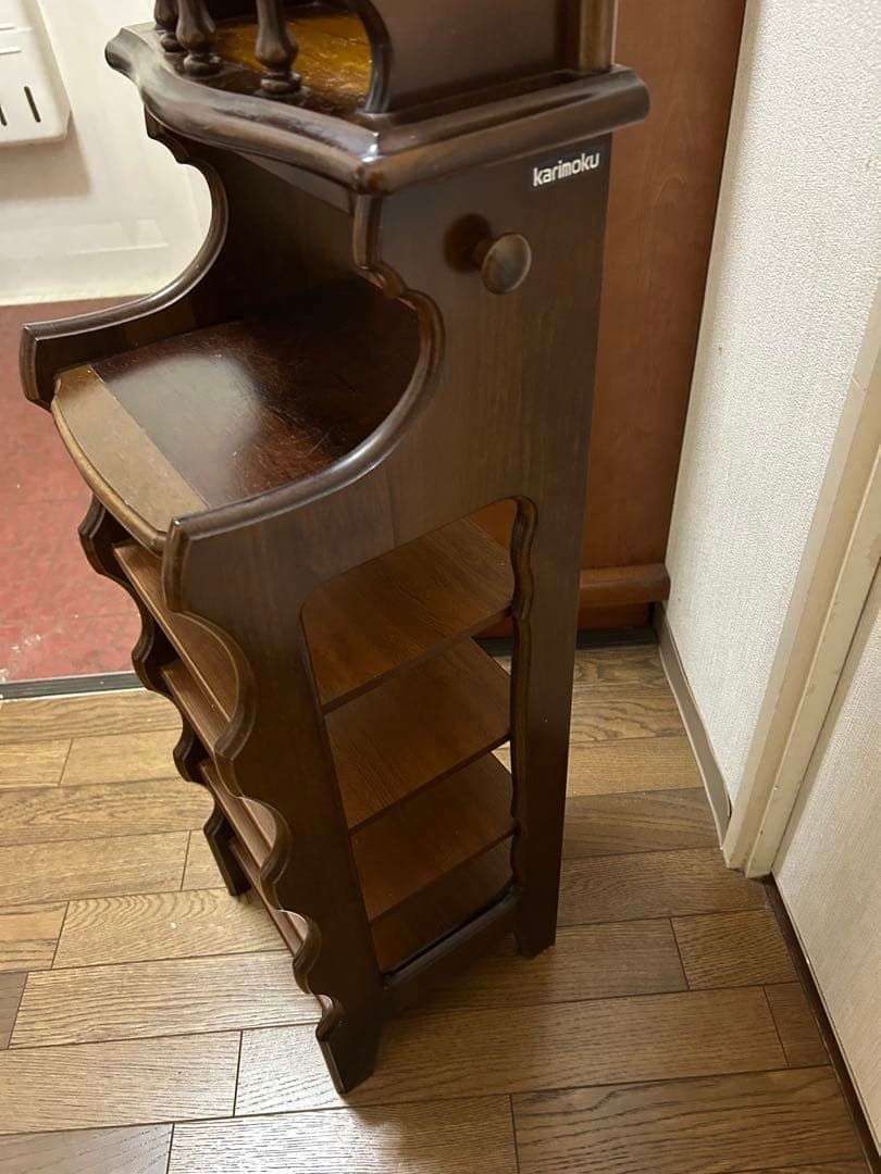カリモク✨廃版品✨木製シェルフラック 5段✨鏡付き✨４フック付✨