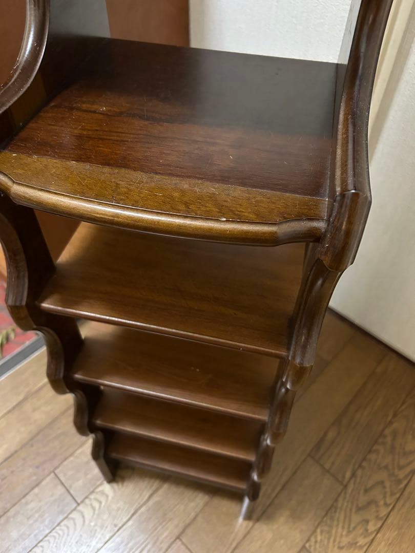 カリモク✨廃版品✨木製シェルフラック 5段✨鏡付き✨４フック付✨