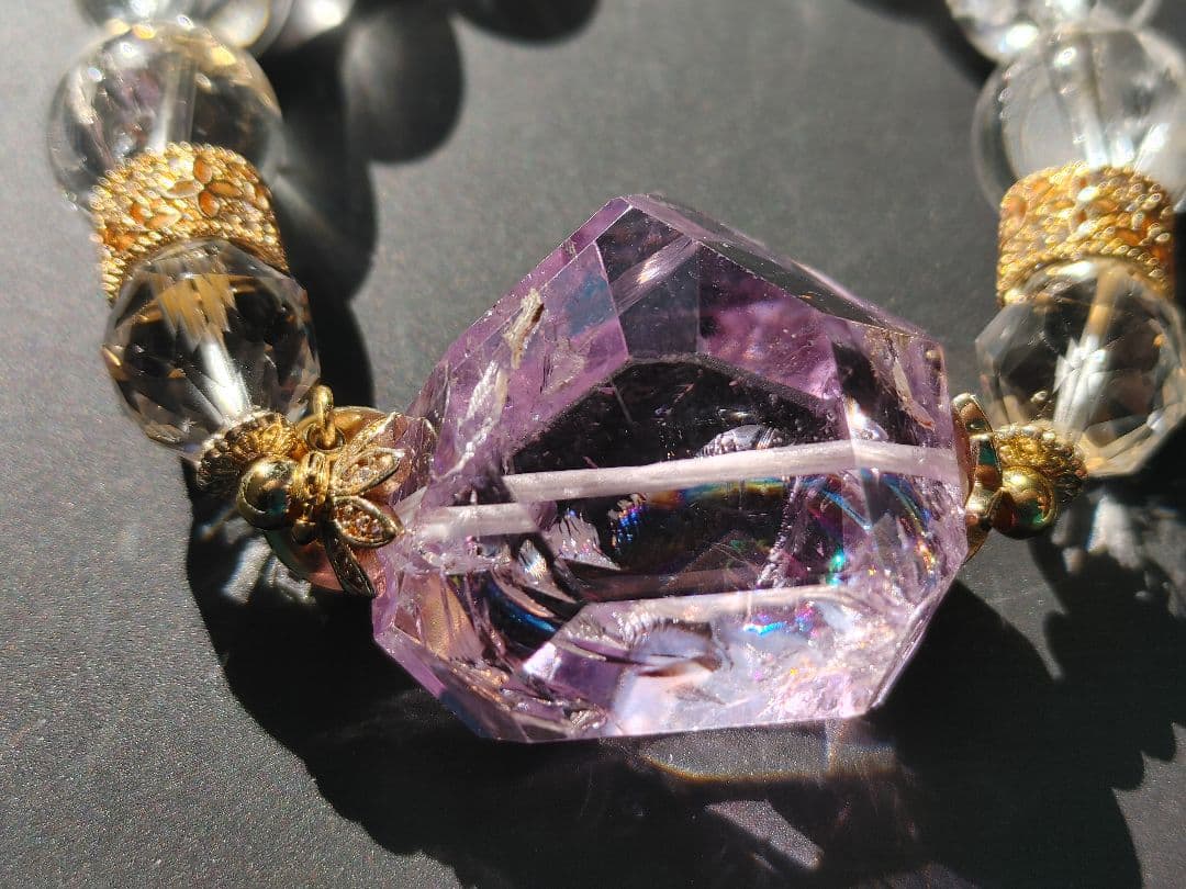 天然石ブレスレット②アイリスアメジスト虹入り水晶