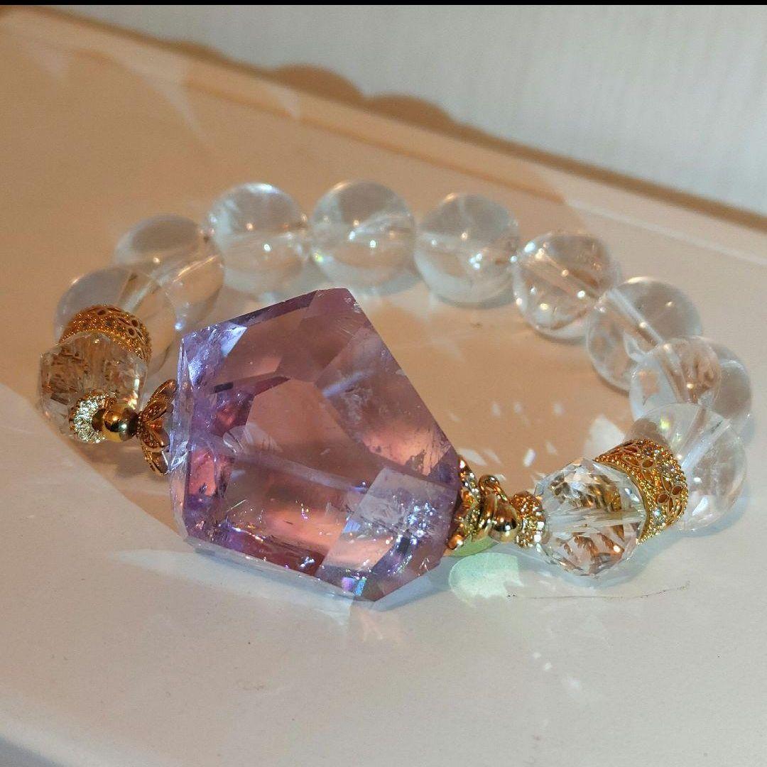 天然石ブレスレット②アイリスアメジスト虹入り水晶