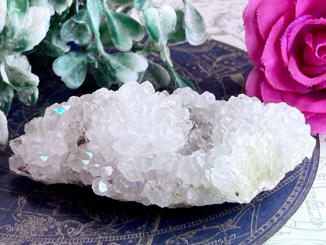 インド産　アナンダライト　水晶　クリスタル　レインボークォーツ　原石　クラスター