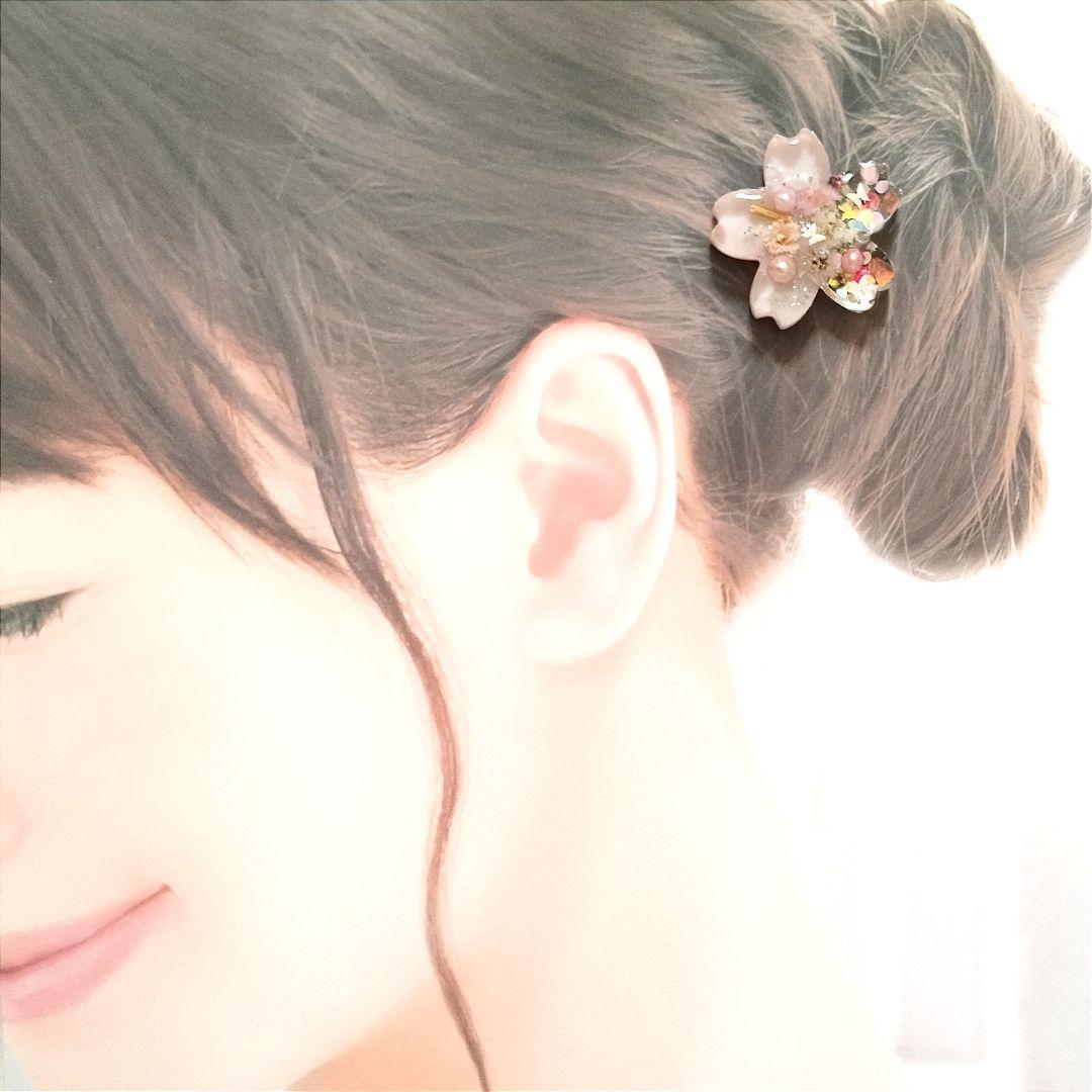 no.1730 レジン ヘアゴム ブローチ ポニーフック 桜