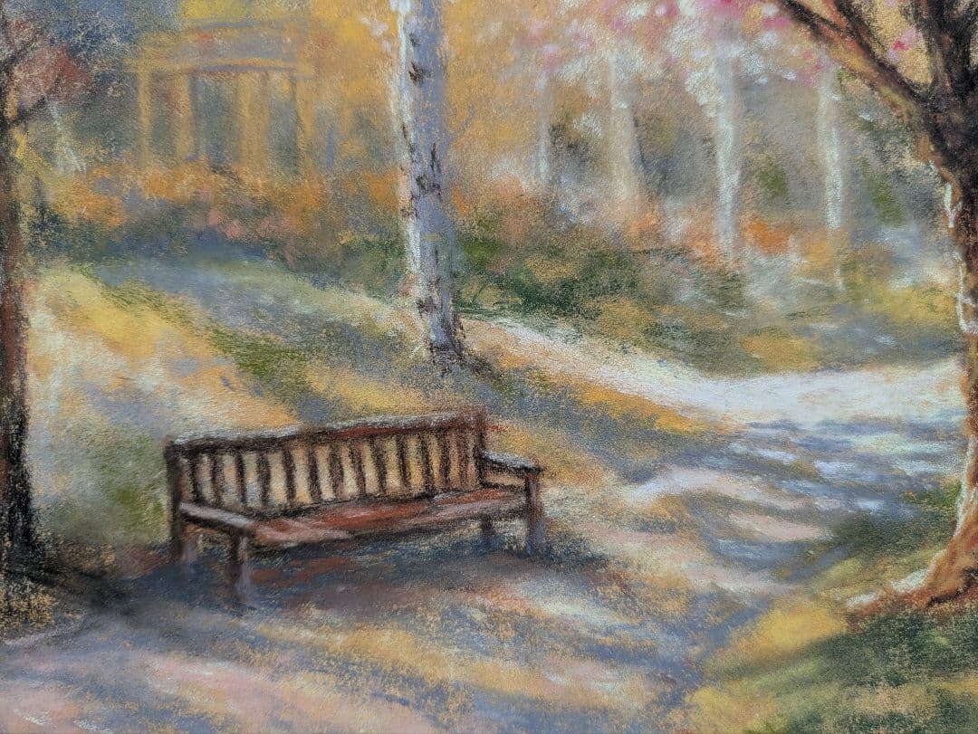 春の光に包まれて パステル画 　桜　風景画　額付き