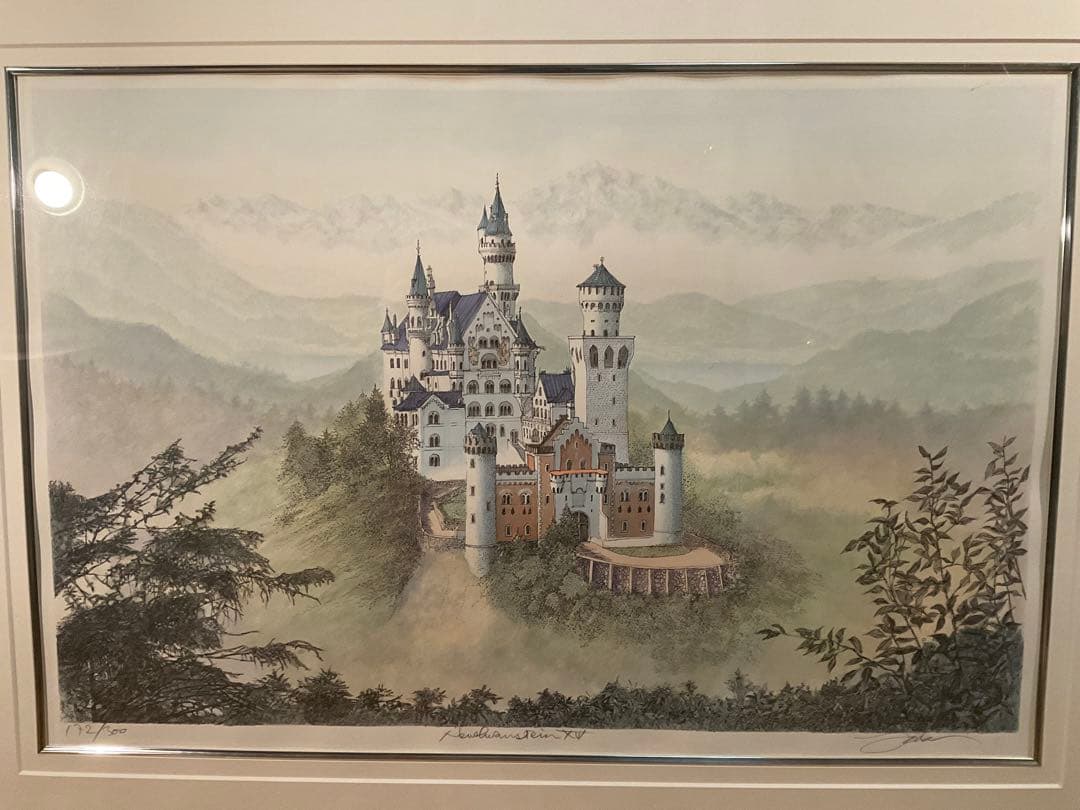織田義郎　「ノイシュバンシュタイン城」　リトグラフ　直筆サイン・エディション有り