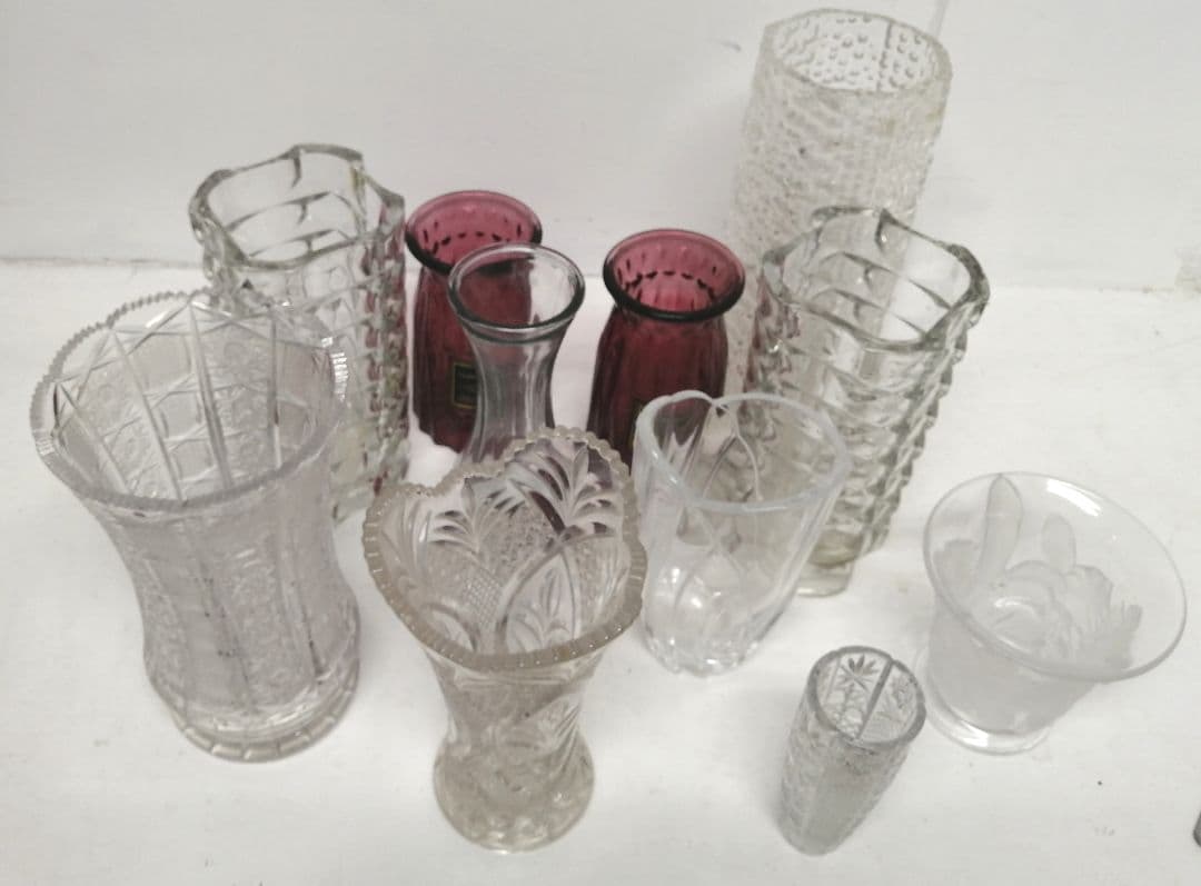 i▽【美品】ガラス製 花瓶 11点セット HOYA カメイクリスタル カビン