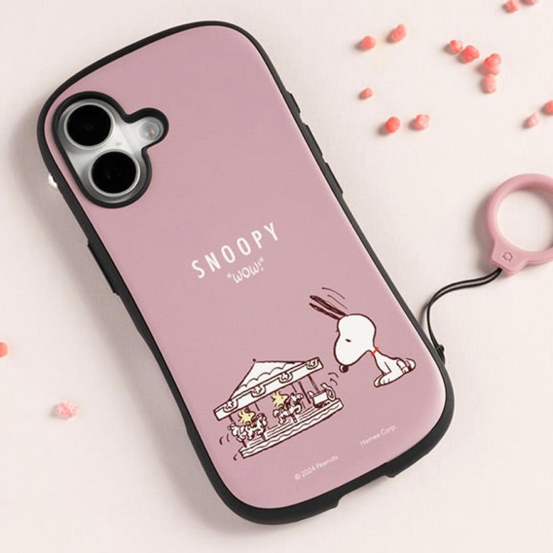 新品 iFace スヌーピー iPhone16 くすみピンク かわいい 回転木馬