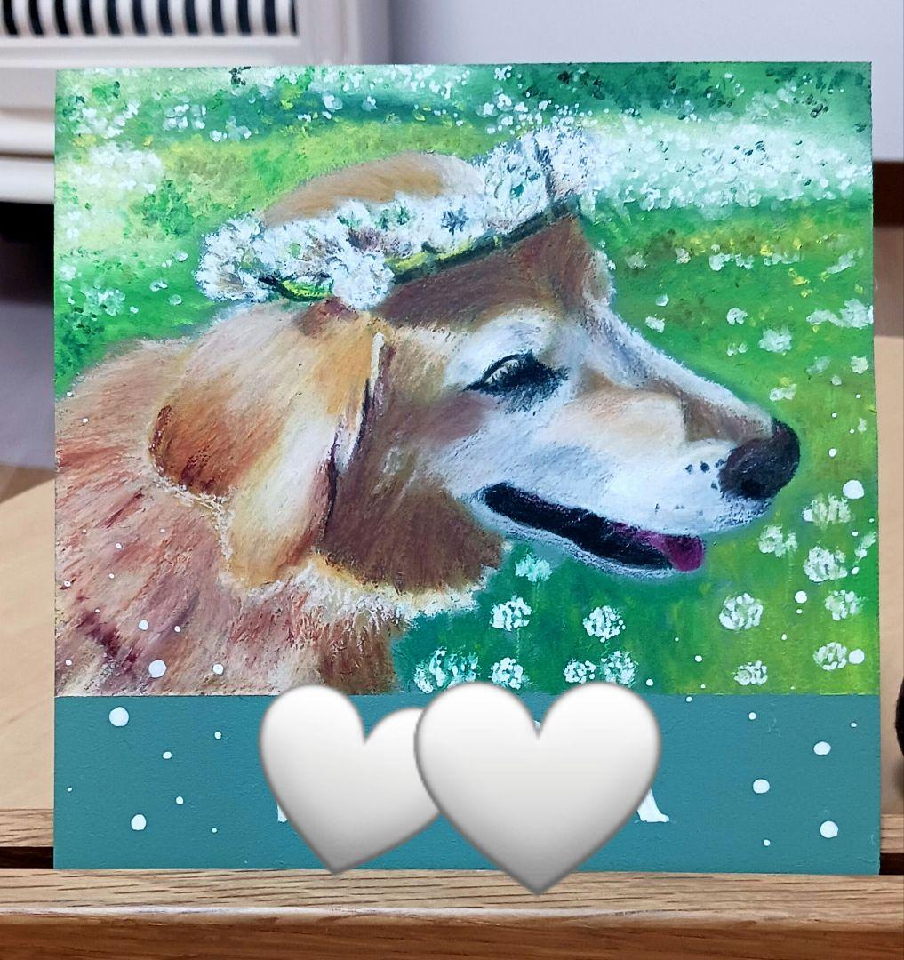 チョークアート/ ペット似顔絵　フレーム付き/メモリアル/　インテリア15cm角