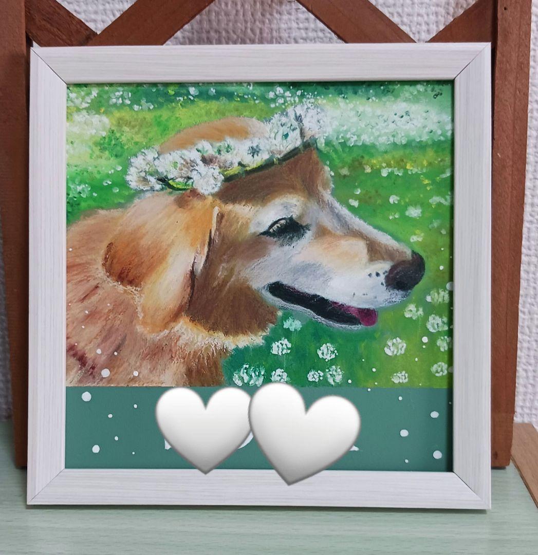 チョークアート/ ペット似顔絵　フレーム付き/メモリアル/　インテリア15cm角