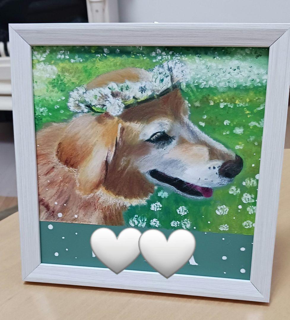 チョークアート/ ペット似顔絵　フレーム付き/メモリアル/　インテリア15cm角