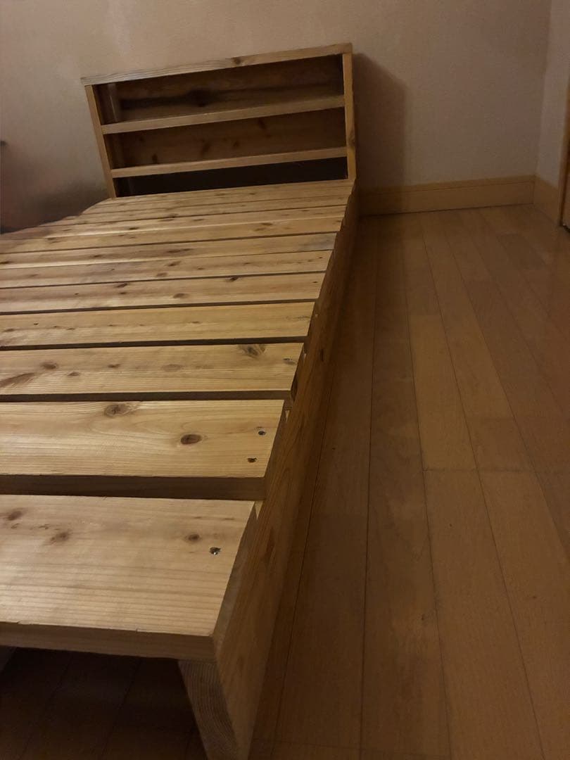 杉 無垢材 すのこベッド オーダー製作品　棚付きヘッドボード 無塗装