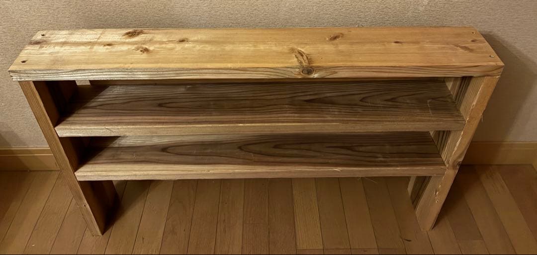 杉 無垢材 すのこベッド オーダー製作品　棚付きヘッドボード 無塗装