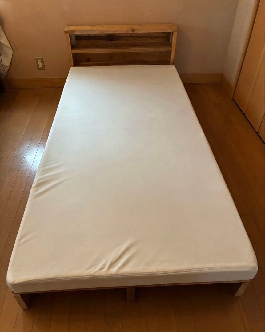 杉 無垢材 すのこベッド オーダー製作品　棚付きヘッドボード 無塗装